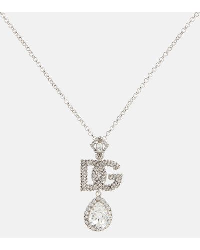 Dolce & Gabbana Crystal-embellished Pendant Necklace - White