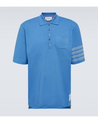 Thom Browne 4-bar Cotton Pique Polo Shirt - Blue