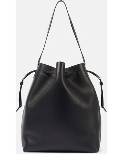 The Row Belvedere Leather Bucket Bag - Black