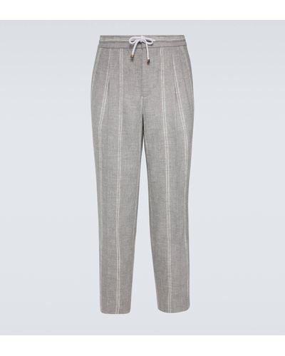 Brunello Cucinelli Linen, Wool And Silk-blend Straight Pants - Grey