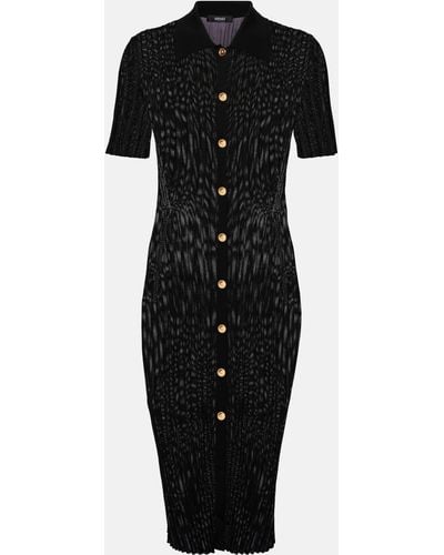 Versace Ribbed-knit Midi Dress - Black