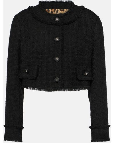 Dolce & Gabbana Cropped Wool-blend Tweed Jacket - Black