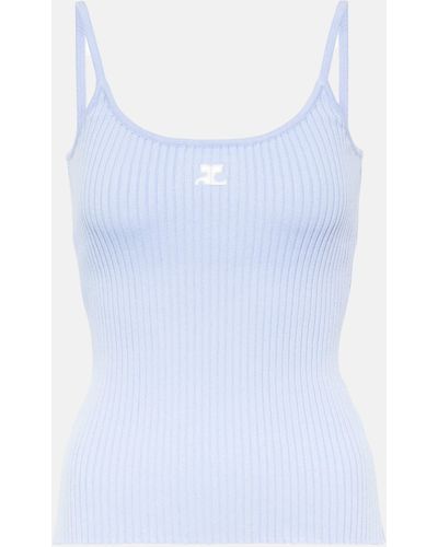 Courreges Logo Ribbed-knit Tank Top - Blue