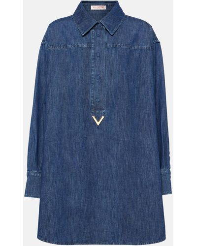 Valentino Vgold Chambray Denim Shirt Dress - Blue