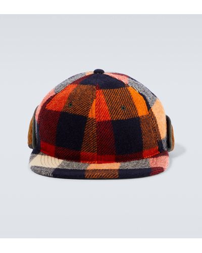 RRL Checked Wool Flap Cap - Red