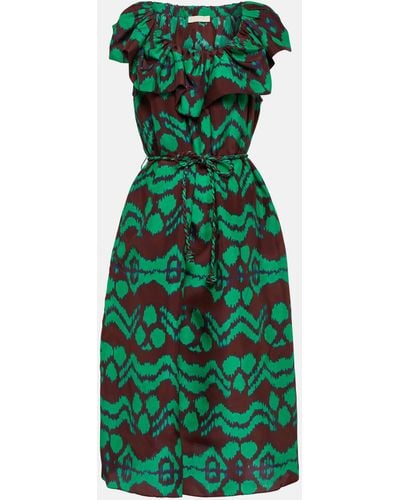 Ulla Johnson Anora Printed Silk Midi Dress - Green