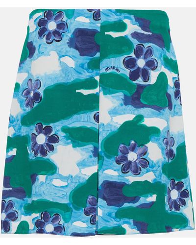 Marni Printed Cady Miniskirt - Blue