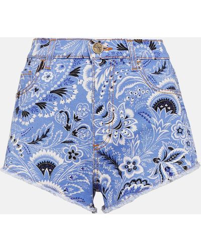 Etro Paisley Denim Shorts - Blue