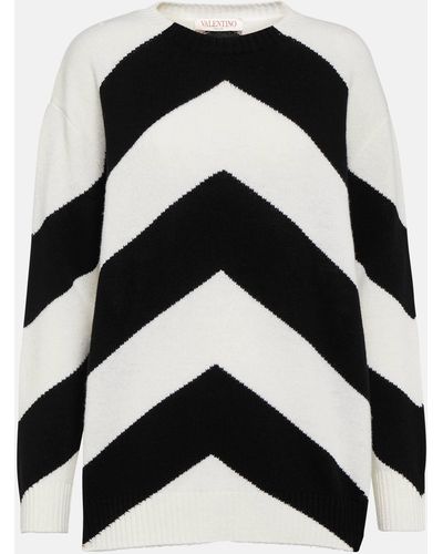 Valentino Striped Virgin Wool Sweater - Black