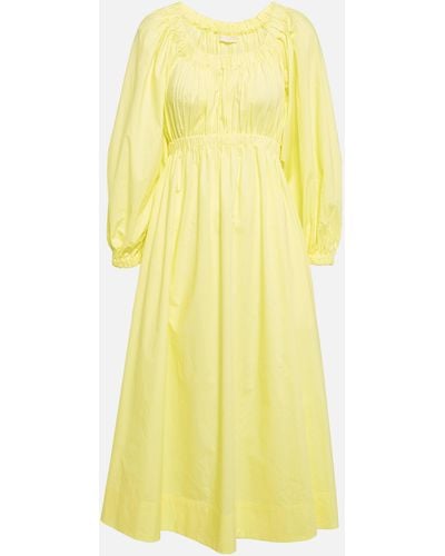 Ulla Johnson Helena Gathered Cotton Midi Dress - Yellow