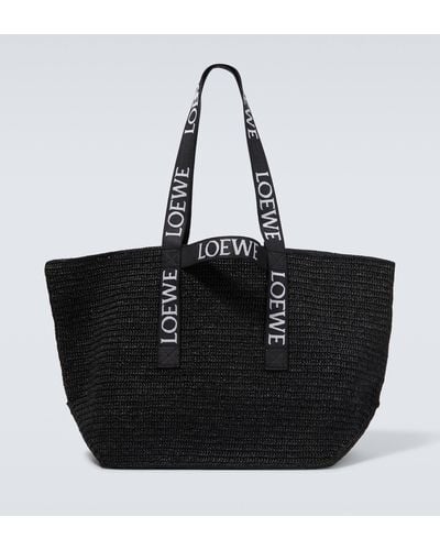 Loewe Paula's Ibiza Fold Shopper Raffia Tote Bag - Black
