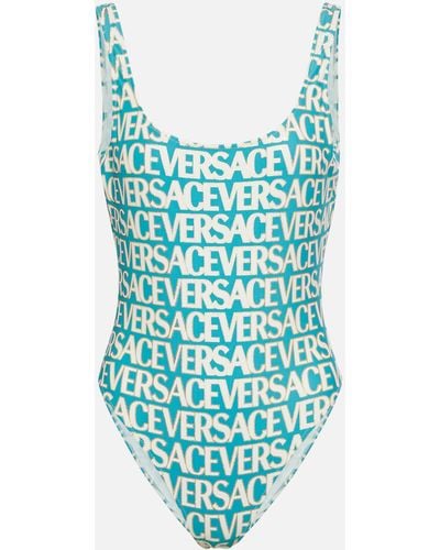 Versace Logo Printed Swimsuit - Blue