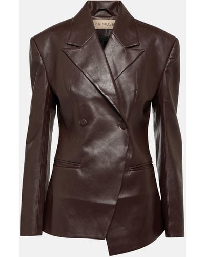 AYA MUSE Mille Double-breasted Faux Leather Blazer - Brown