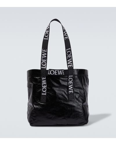 Loewe Fold Shopper Leather Tote Bag - Black