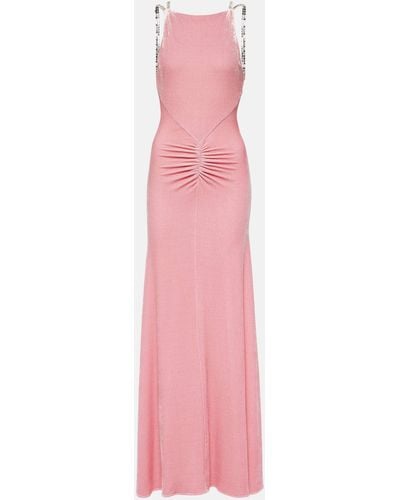 Rabanne Embellished Ruched Velvet Gown - Pink