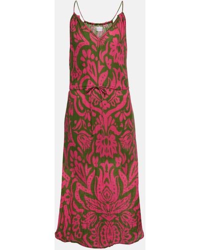 Velvet Sasha Printed Cotton Gauze Midi Dress - Red