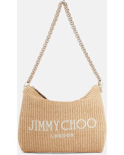 Jimmy Choo Callie Logo Raffia Shoulder Bag - Natural