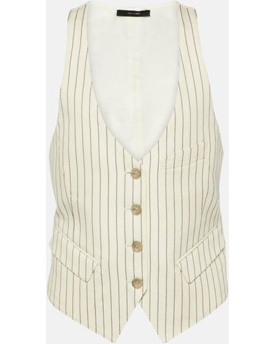 Tom Ford Pinstripe Wool And Silk-blend Vest - Natural