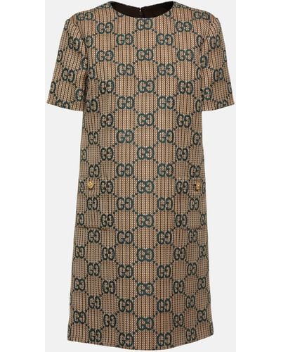 Gucci Monogram-pattern Wool Mini Dress - Brown