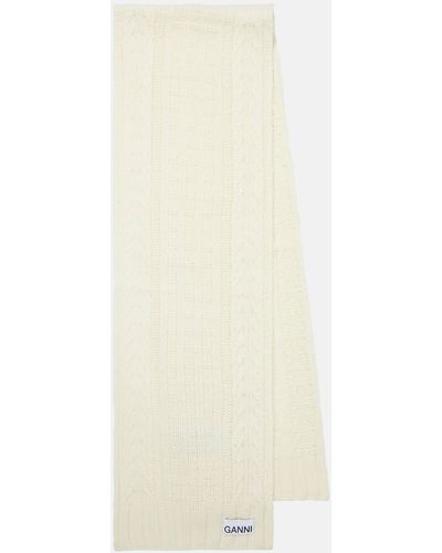 Ganni Cable-knit Wool-blend Scarf - Natural