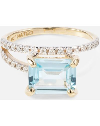 Mateo Point Of Focus 14kt Gold Ring With Diamonds And Topaz - Blue
