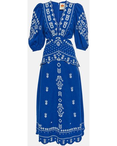 FARM Rio Embroidered Cut-out Midi Dress - Blue