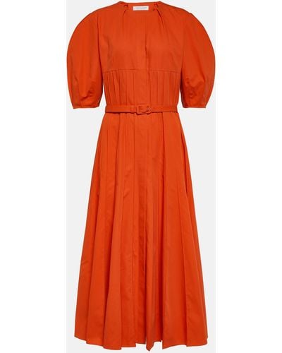 Gabriela Hearst Caden Puff-sleeve Cotton Midi Dress - Orange