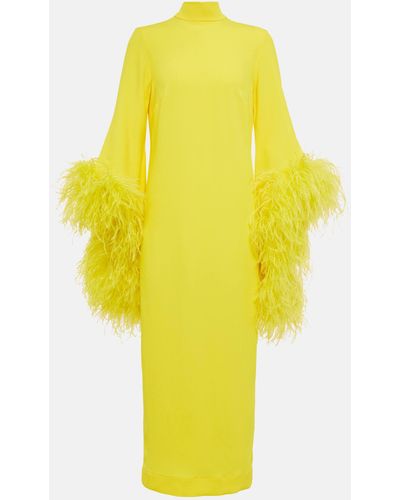 ‎Taller Marmo Del Rio Feather-trimmed Midi Dress - Yellow