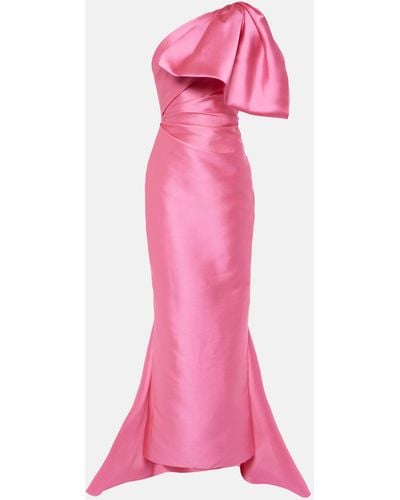 Solace London Priya Bow-detail Draped Satin Gown - Pink