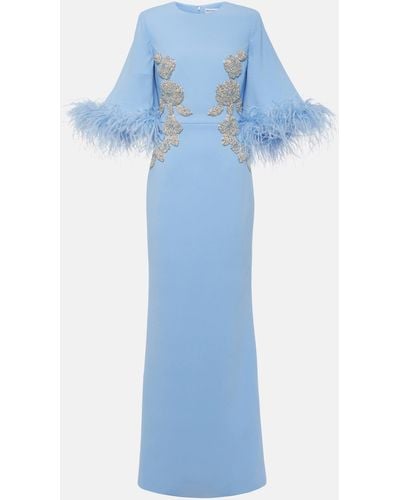 Rebecca Vallance Juliana Feather-trimmed Crepe Gown - Blue