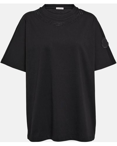 Moncler Crystal-embellished Cotton T-shirt - Black