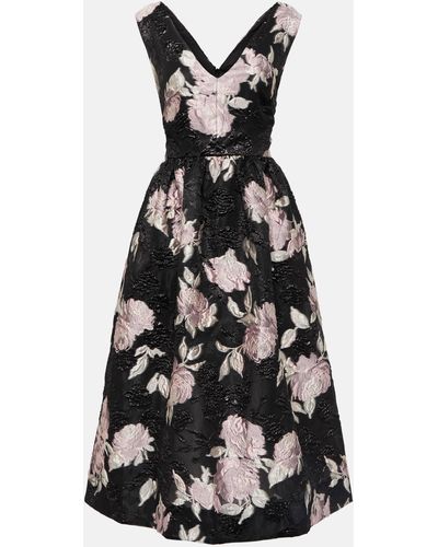 Monique Lhuillier Floral Jacquard Midi Dress - Black