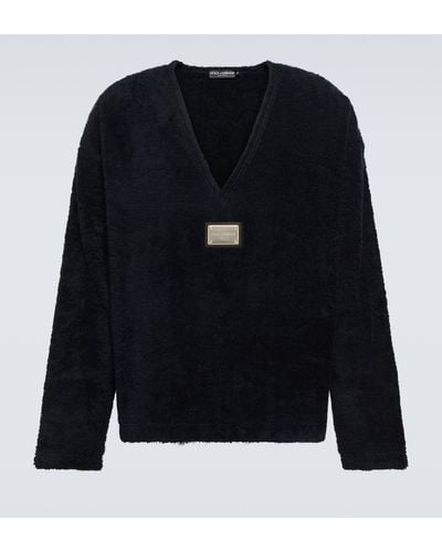 Dolce & Gabbana Embellished Cotton Terry Sweater - Blue