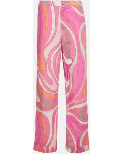 Emilio Pucci Printed High-rise Wide-leg Cotton Pants - Pink