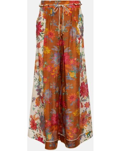 Zimmermann Ginger Printed Silk Palazzo Pants - Red