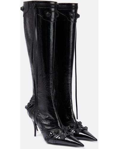 Balenciaga 'cagole' White Pointed High-boots With Studs And Buckles In Leather Woman - Black