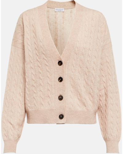 Brunello Cucinelli Cable-knit Alpaca And Cotton Cardigan - Natural