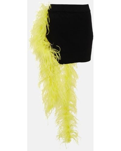 The Attico Feather-trimmed Knitted Miniskirt - Yellow