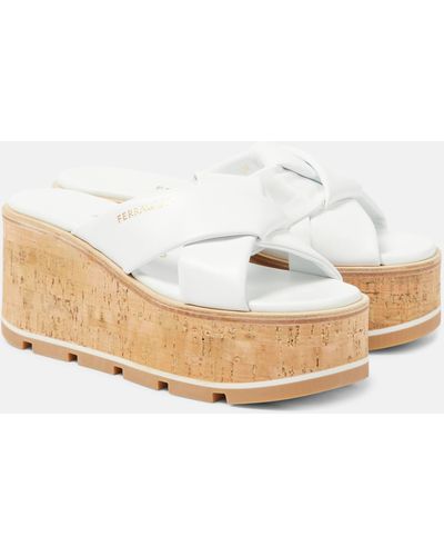 Ferragamo Engracia Leather Wedge Sandals - Natural