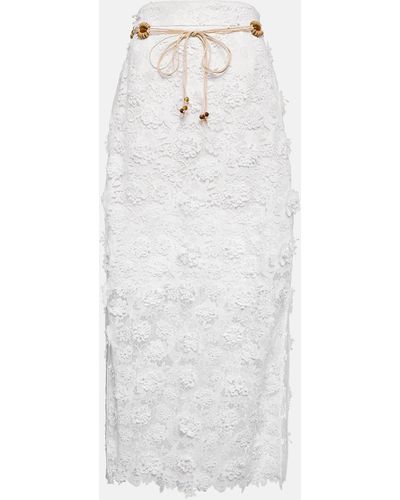 Zimmermann Raie Lace Flower Skirt In Ivory - White