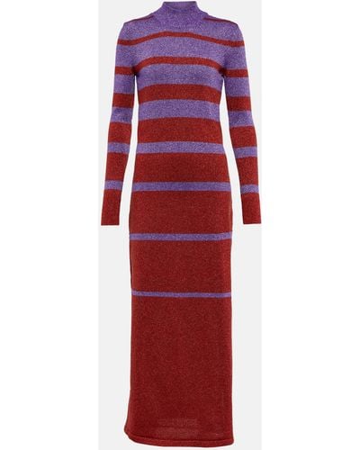Rabanne Striped Metallic Knit Maxi Dress - Red