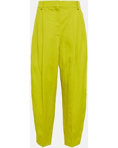 Stella McCartney Pleated Tapered Linen-blend Pants - Yellow