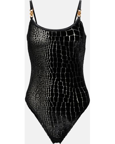 Versace Animal Print Silk Bodysuit. - Black
