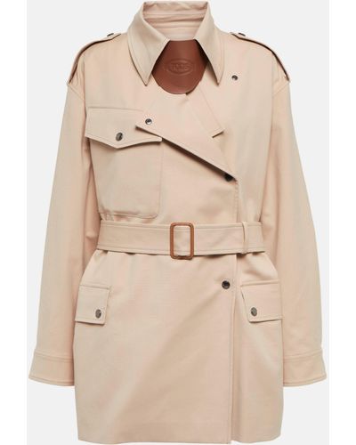 Tod's Leather-trimmed Cotton Trenchcoat - Natural