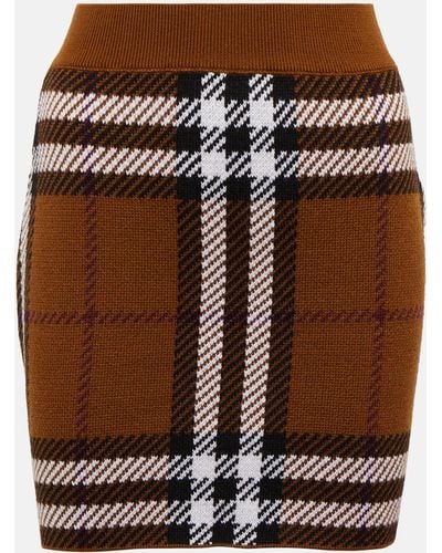 Burberry Checked Jacquard Wool Miniskirt - Brown