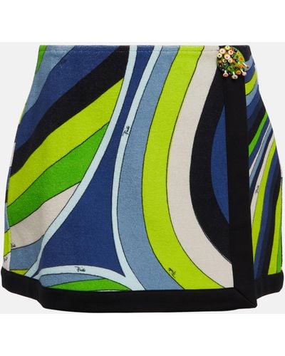 Emilio Pucci Printed Cotton-blend Jersey Miniskirt - Green