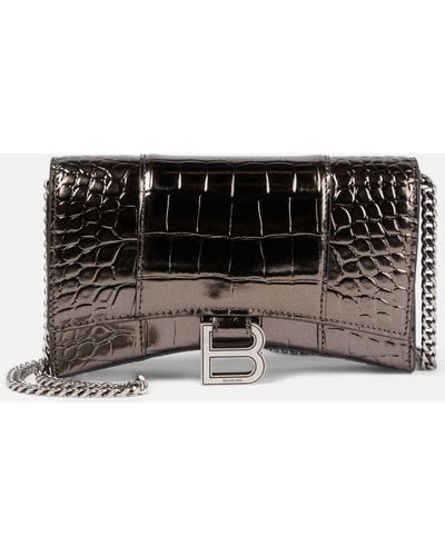 Balenciaga Hourglass Leather Wallet On Chain - Black