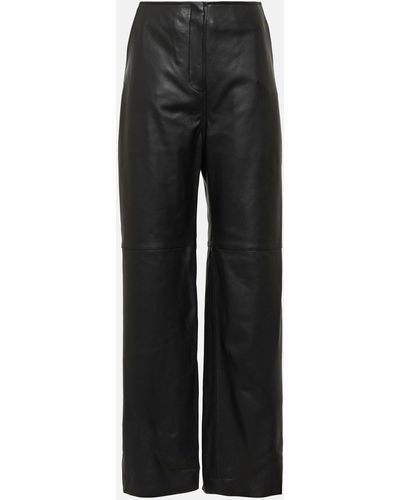 Totême High-rise Leather Wide-leg Pants - Black