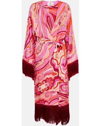 Etro Fringed-trimmed Printed Silk Coat - Red