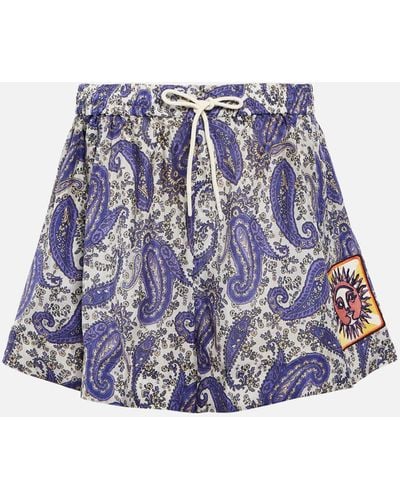 Zimmermann Devi Paisley-print Silk Shorts - Blue